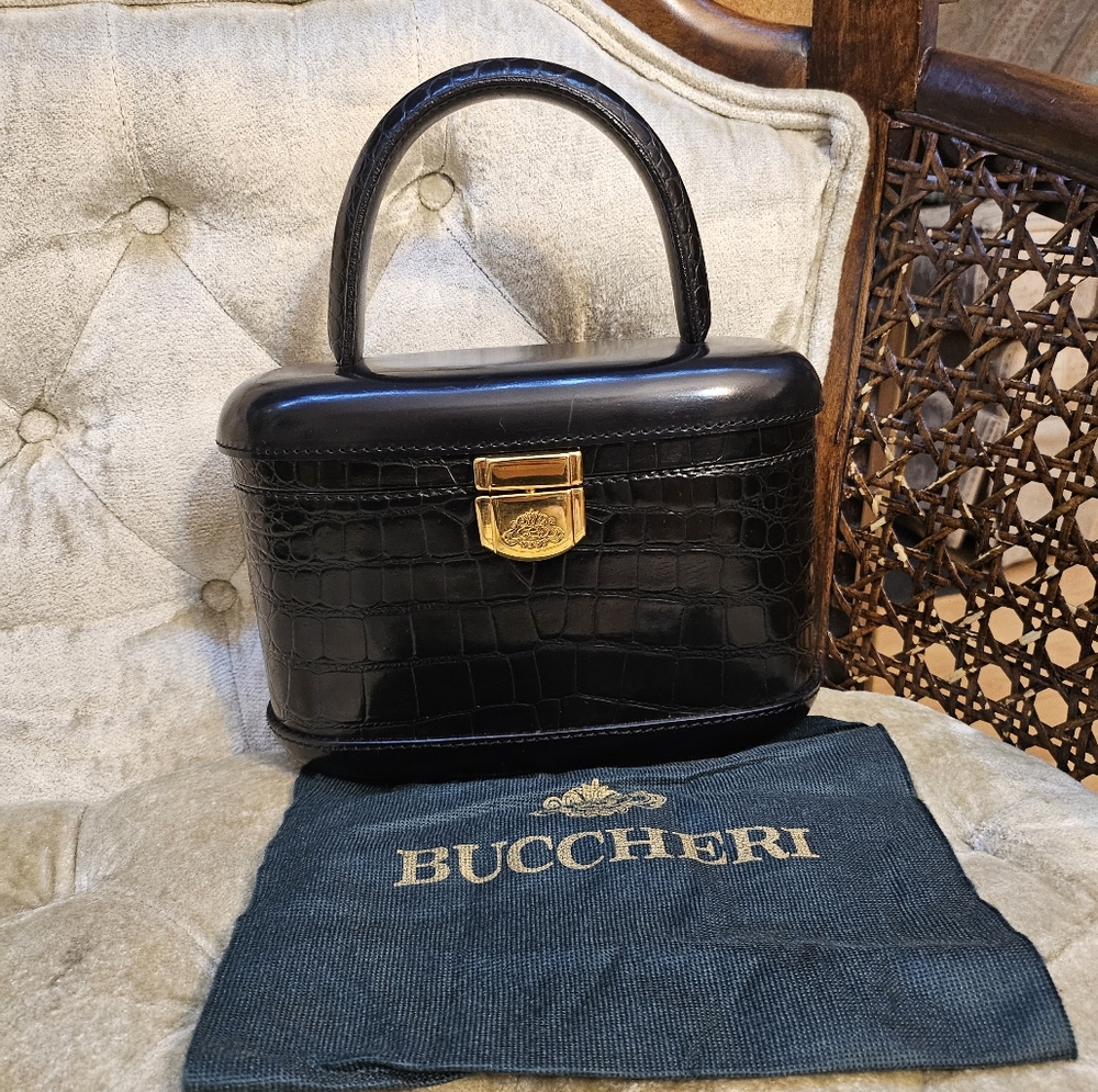 Authentic croco leather top handle bag made in Italy